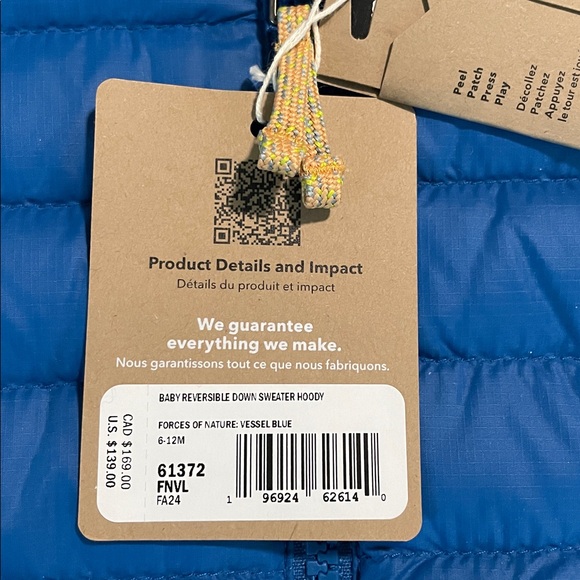 Patagonia NWT 6-12 month baby boy blue hooded puffer reversible jacket. - Picture 3 of 7